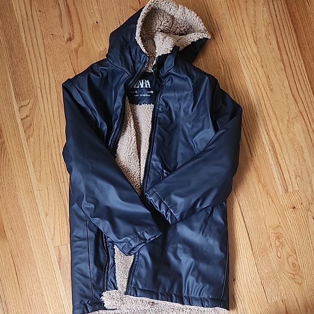 Zara Dark Blue Jacket with Faux Fur